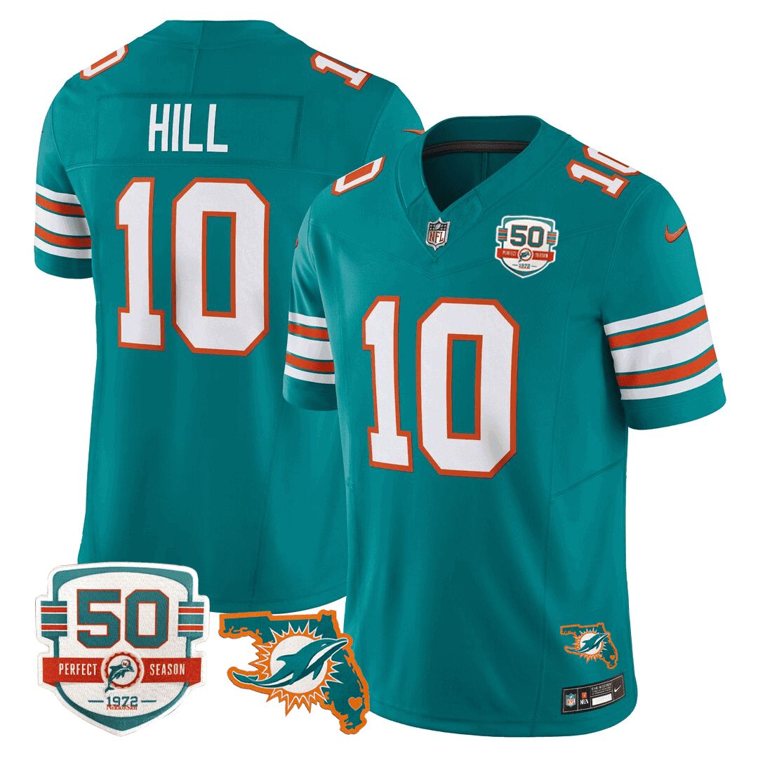 Men Miami Dolphins #10 Hill Green 2024 Nike Throwback 50th Perfect Season Florida Patch Vapor NFL Jersey->indianapolis colts->NFL Jersey
